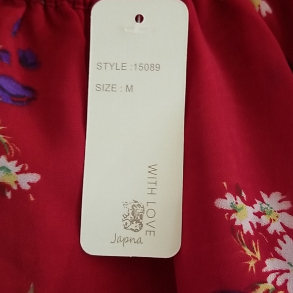 Japna Red Floral Ruffled Blouse, Size M, NWT - Picture 3 of 5